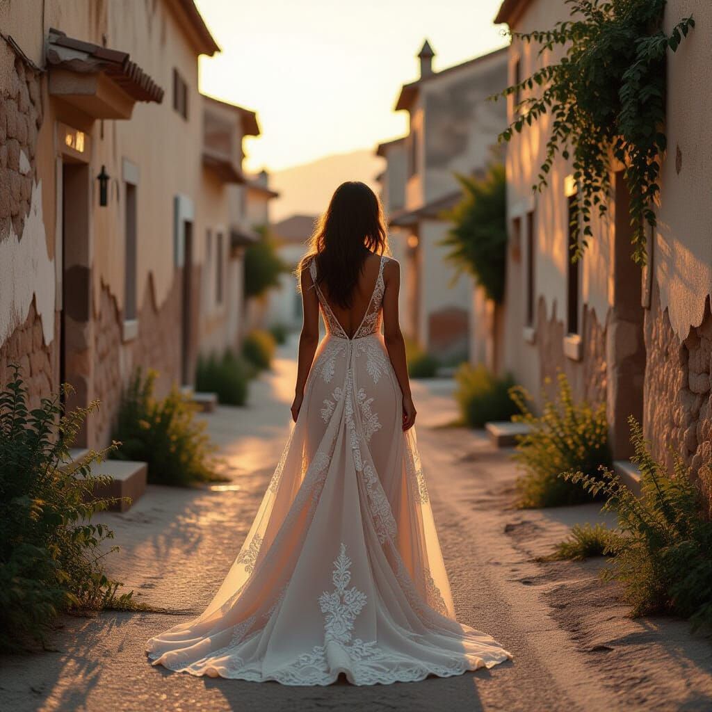 Elegant Woman on Deserted Street in Impressionistic Style