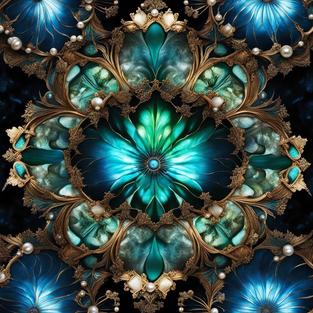 Magical Abalone Fountain in Inkblot Oil Painting