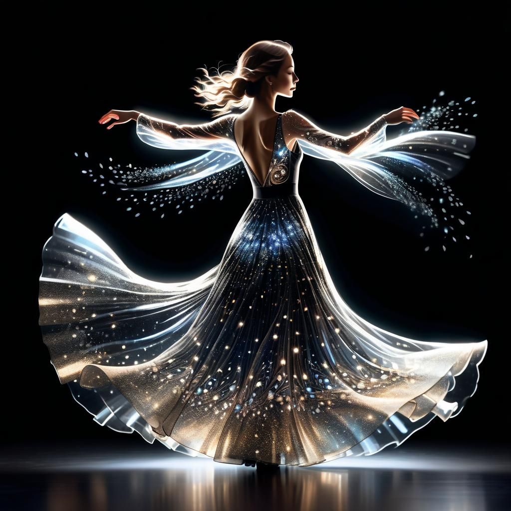 Silhouette in Glass Dress Twirling in the Dark