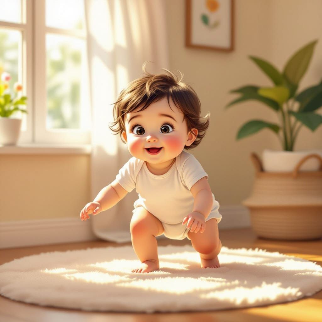 Joyful Baby's First Steps in Warm Sunlight