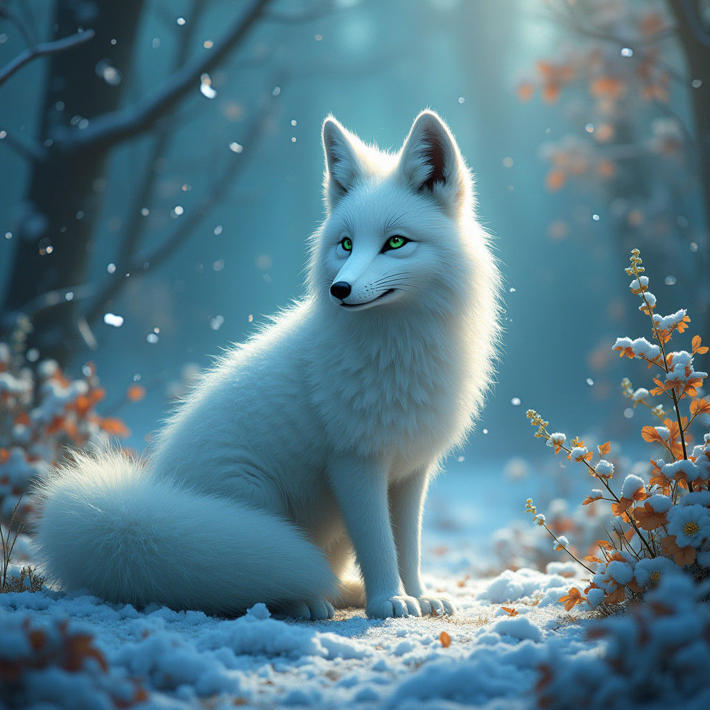 Majestic Arctic Fox in Ethereal, Snow-Kissed Realm