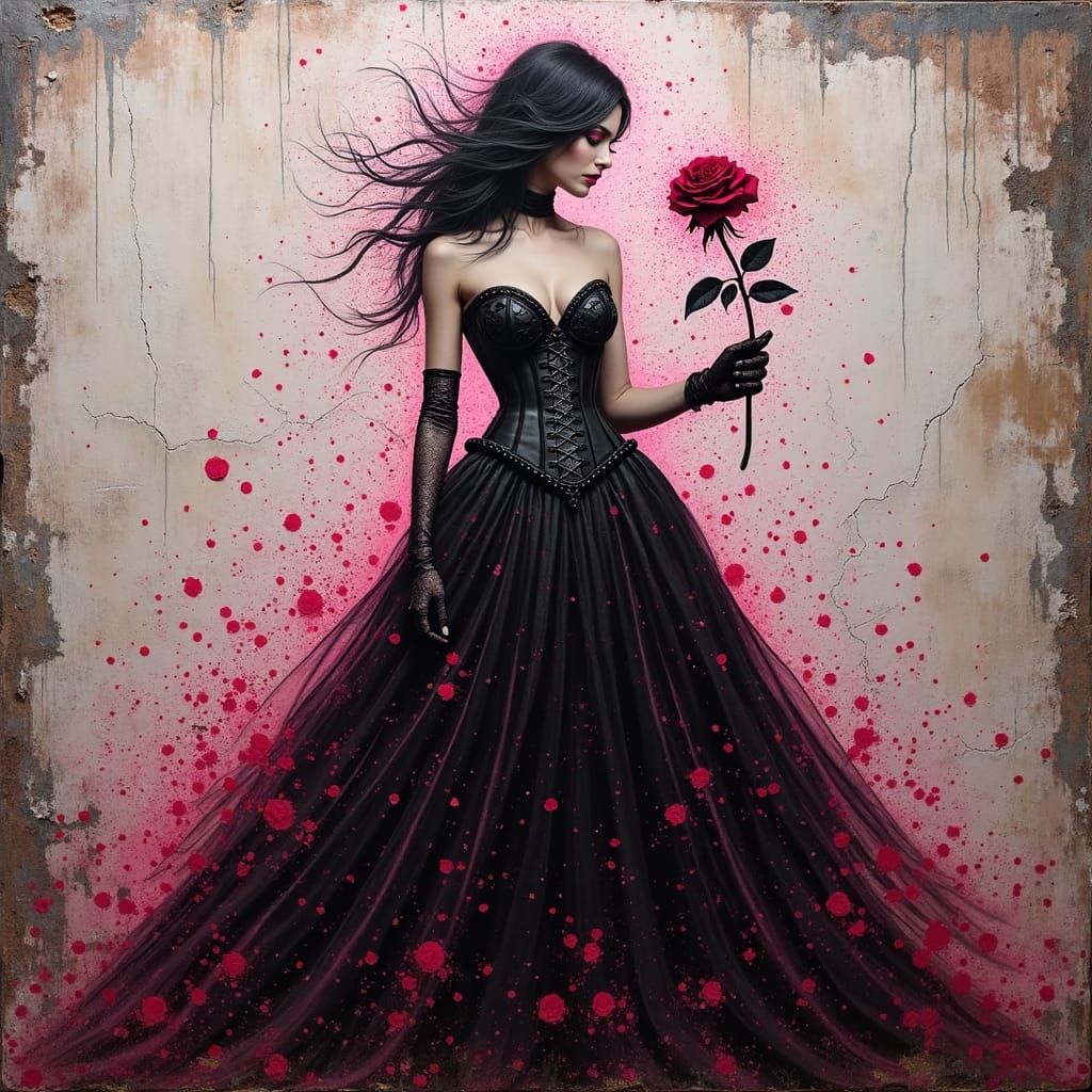 Gothic Woman with Rose in Urban Decay Style