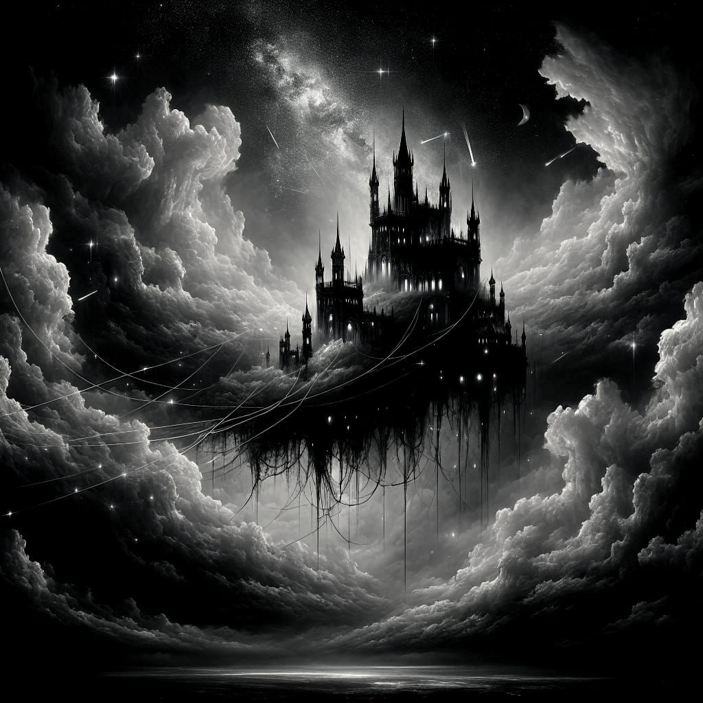 Floating Castle Under Gloomy Sky