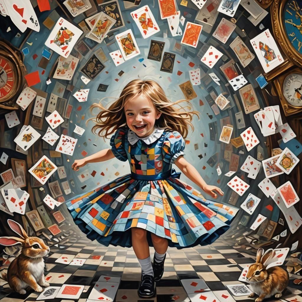 Alice in Wonderland: Girl Falling, Oil Painting