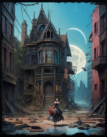 Abandoned Building in Surreal Dystopian Landscape