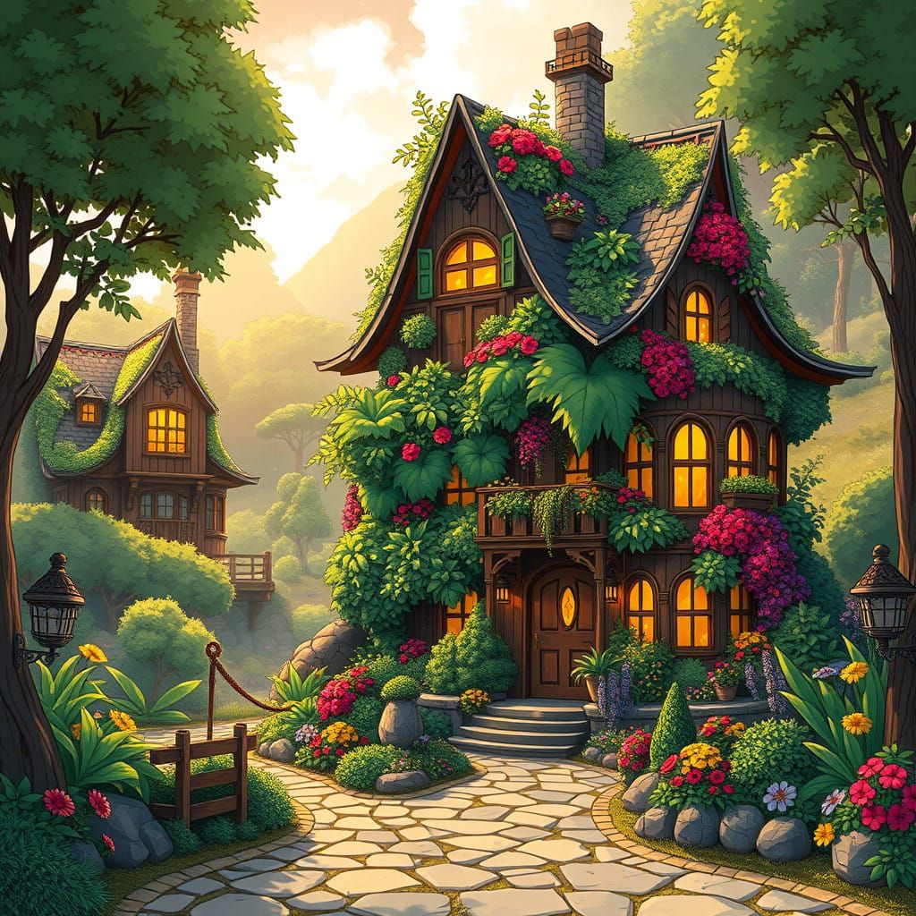 Enchanted Eco-Village Residence in Whimsical Fantasy Style