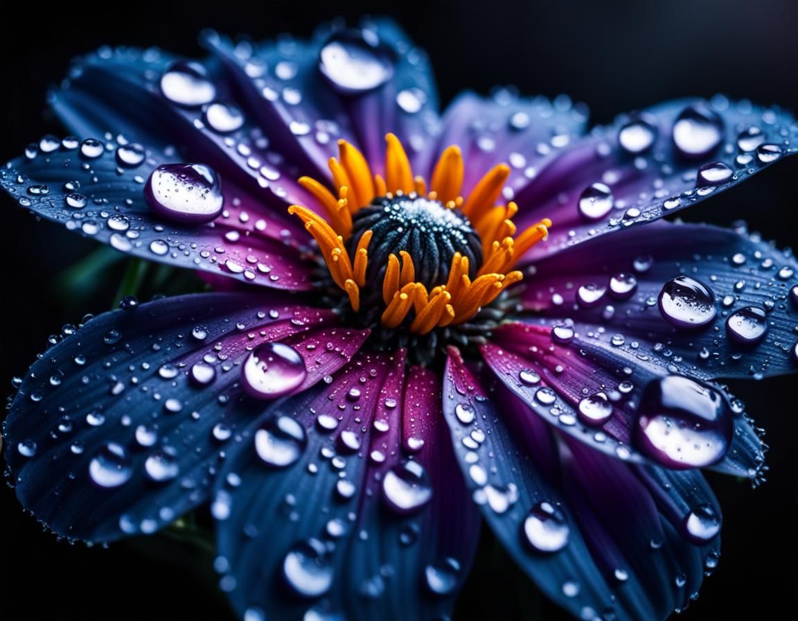 Macro View of Dew Drops on Flower Petals