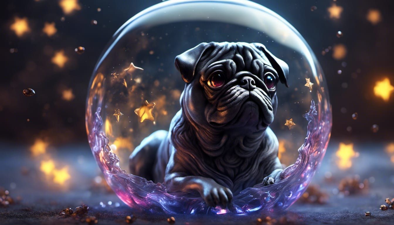 Crystal Pug with Stars: Detailed Matte Painting