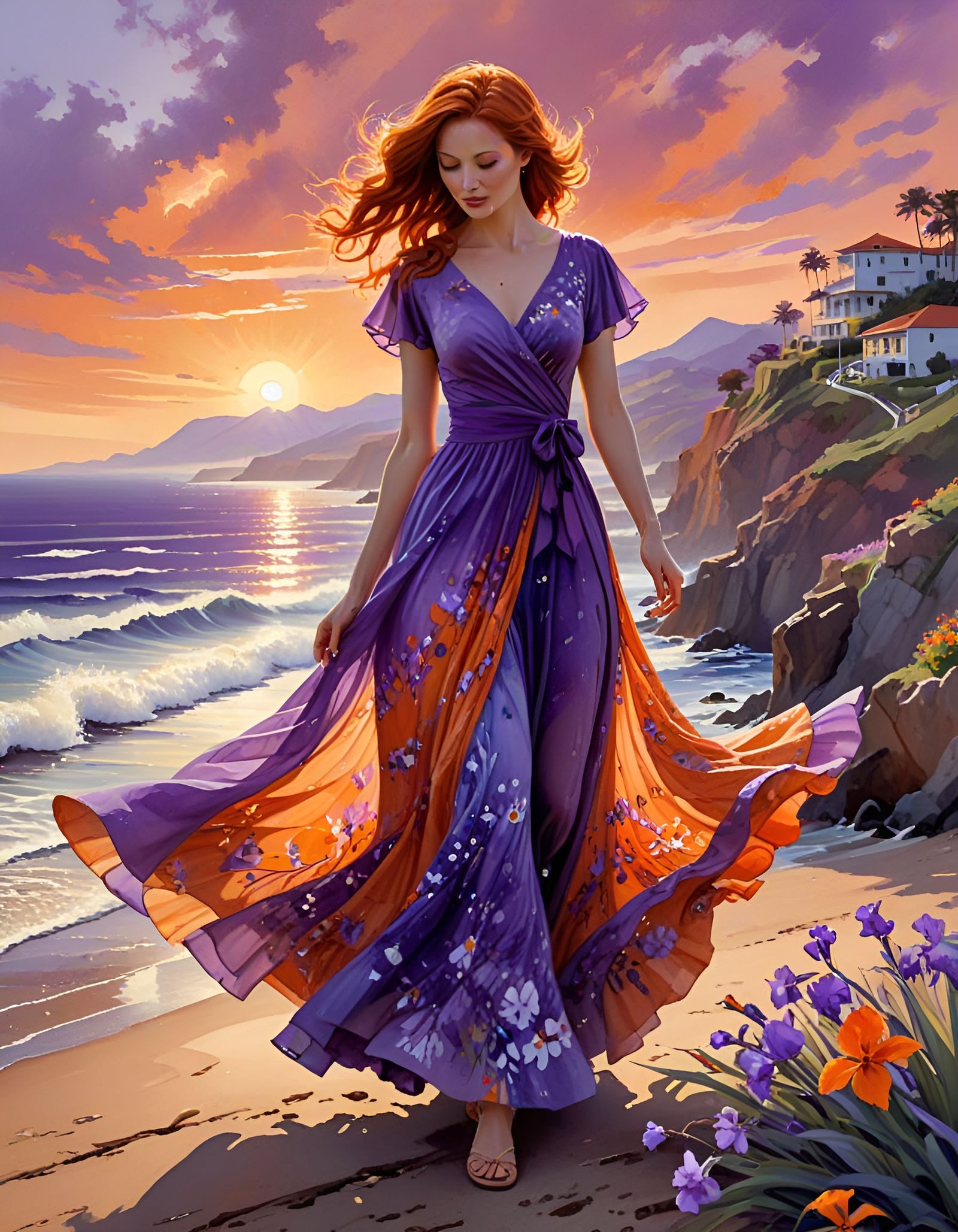 Surreal Sunset Beauty in Vibrant Watercolor