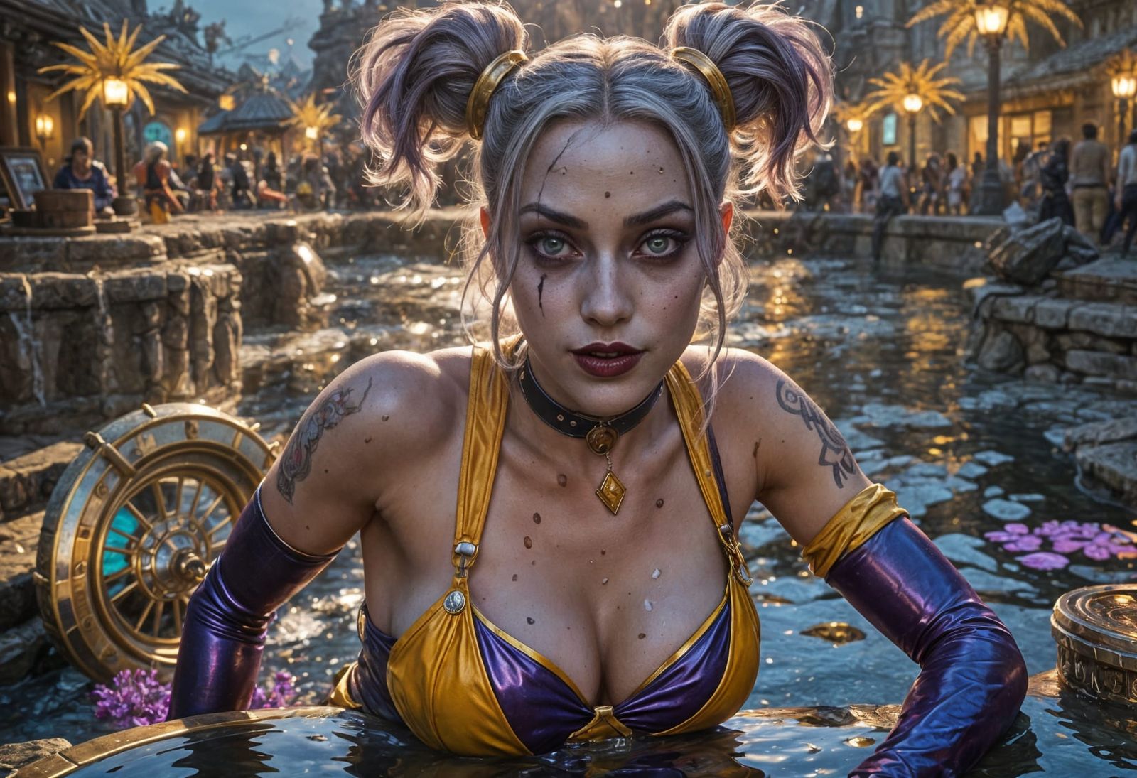 Harley Quinn in a Pool: Dark Fantasy Art