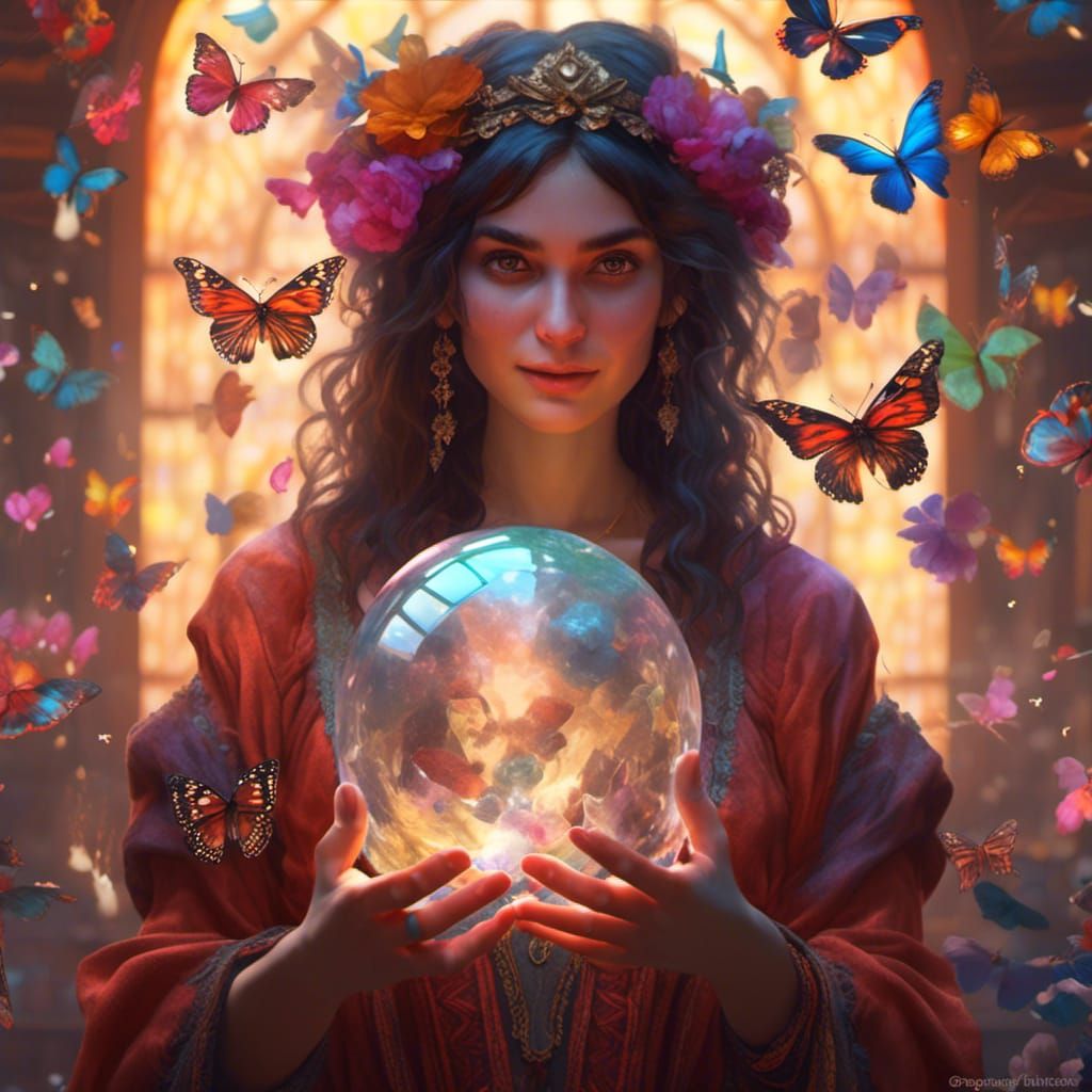 Gypsy Woman with Crystal Ball: Hyperreal Portrait