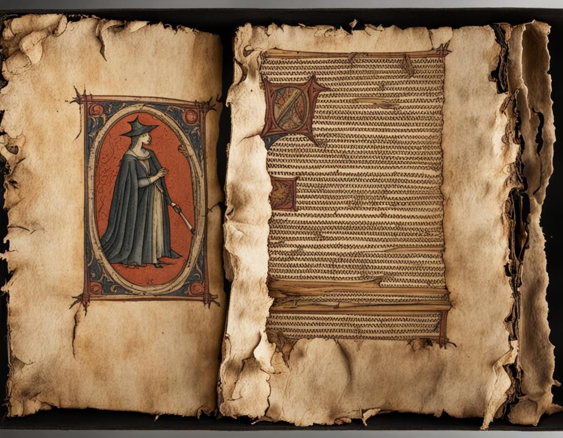 Medieval Witch Manuscript with Burned Edges