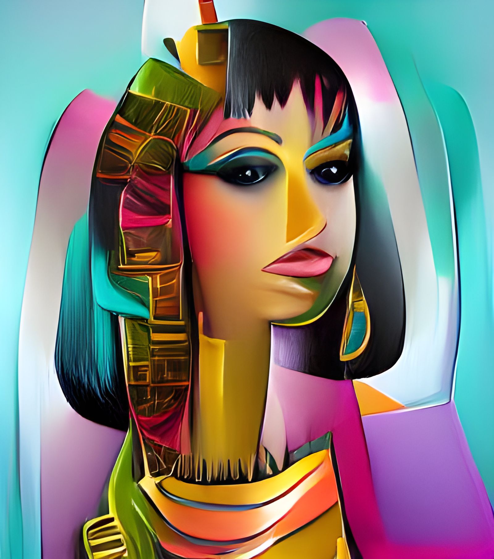 Abstract Cleopatra Portrait in Bold Colors
