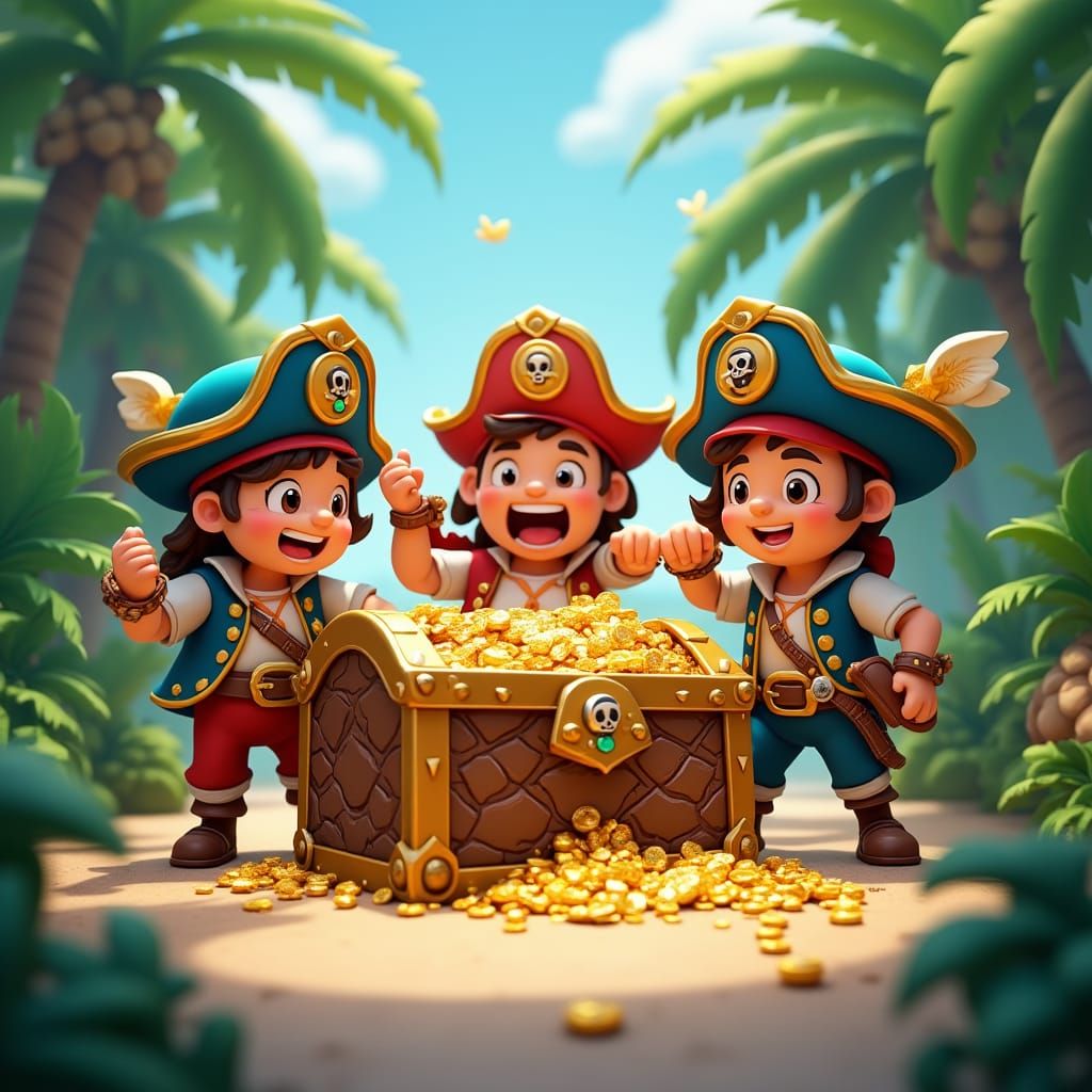 Cartoon Pirates Find Treasure: Anime-Inspired 3D Art