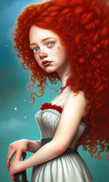 Redhead Woman in Petticoat Dress: Digital Illustration