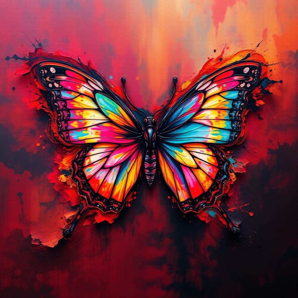 Psychedelic Ink Butterfly: Abstract Splatter Art