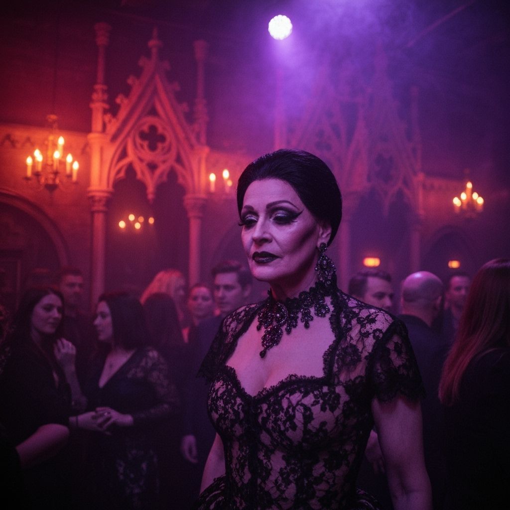 Gothic Crossdresser in Smoky Nightclub, Tim Burton Style