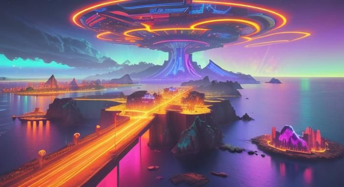 Cyberpunk Resort on Tropical Island Fortress