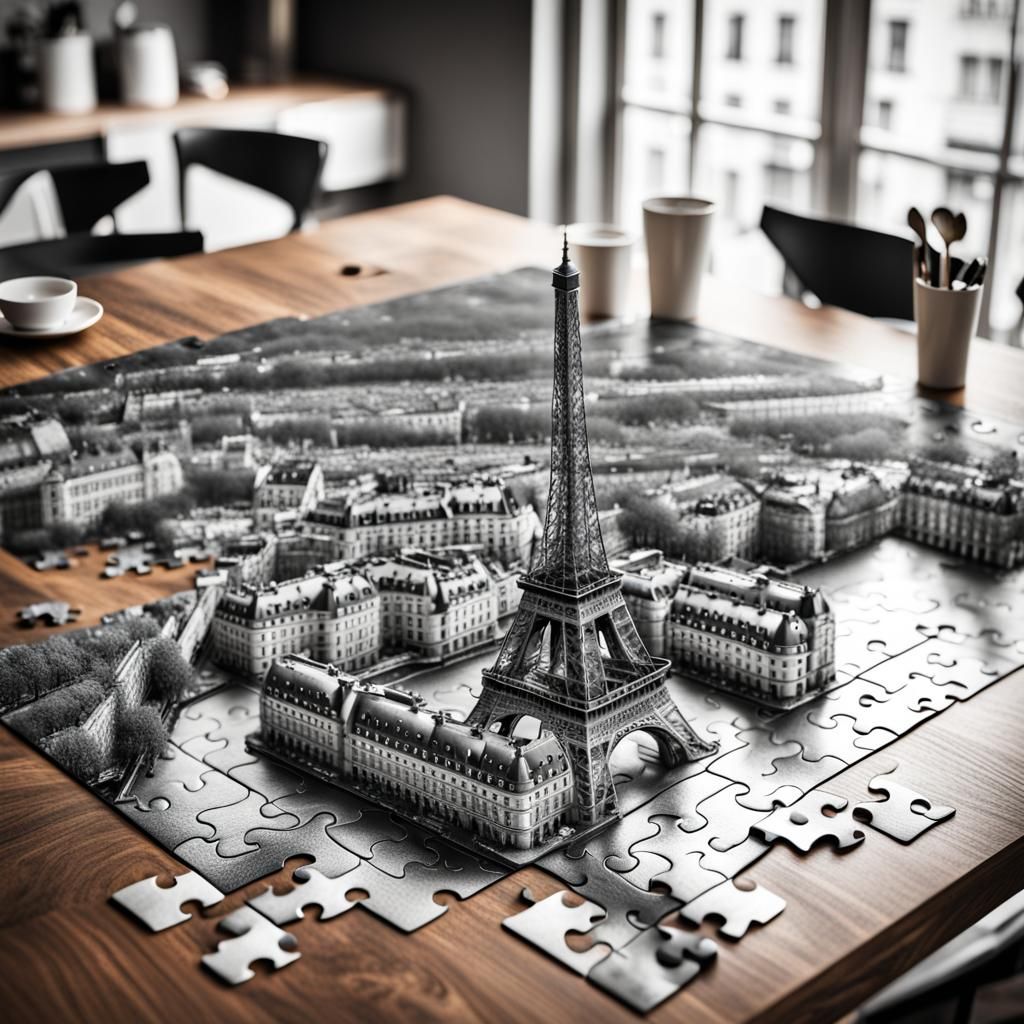 Selective Color Paris Puzzle on Dining Table