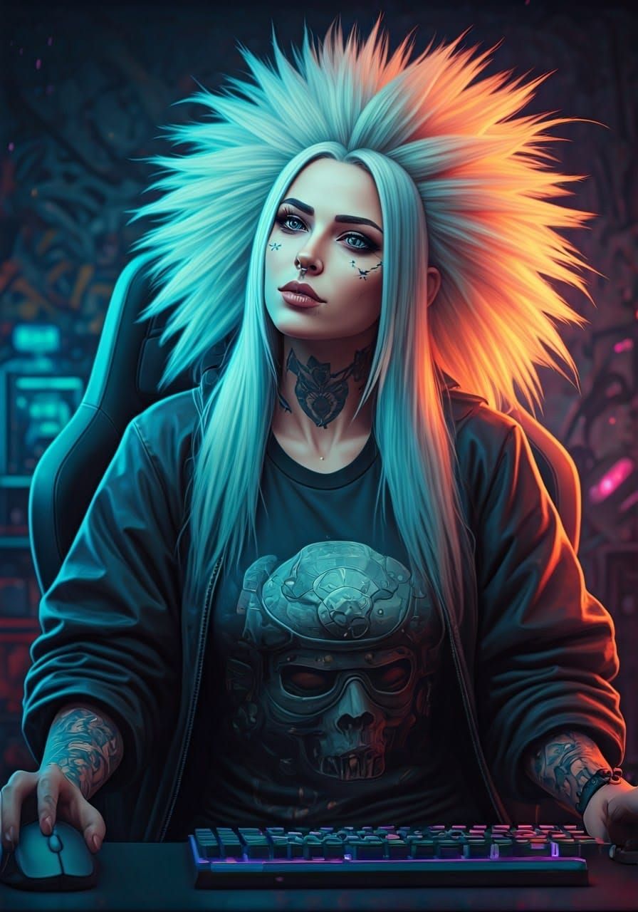 Beautiful gamer girl, computer gamer, gaming computer, gamin...