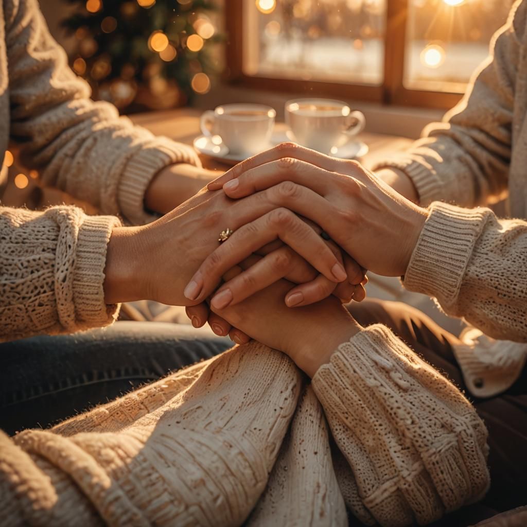 Romantic Portrait of Two People Holding Hands
