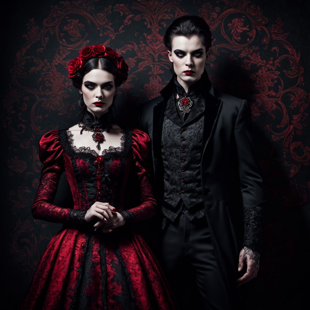 Gothic Baron and Baroness Portrait in Dark Romanticism Style