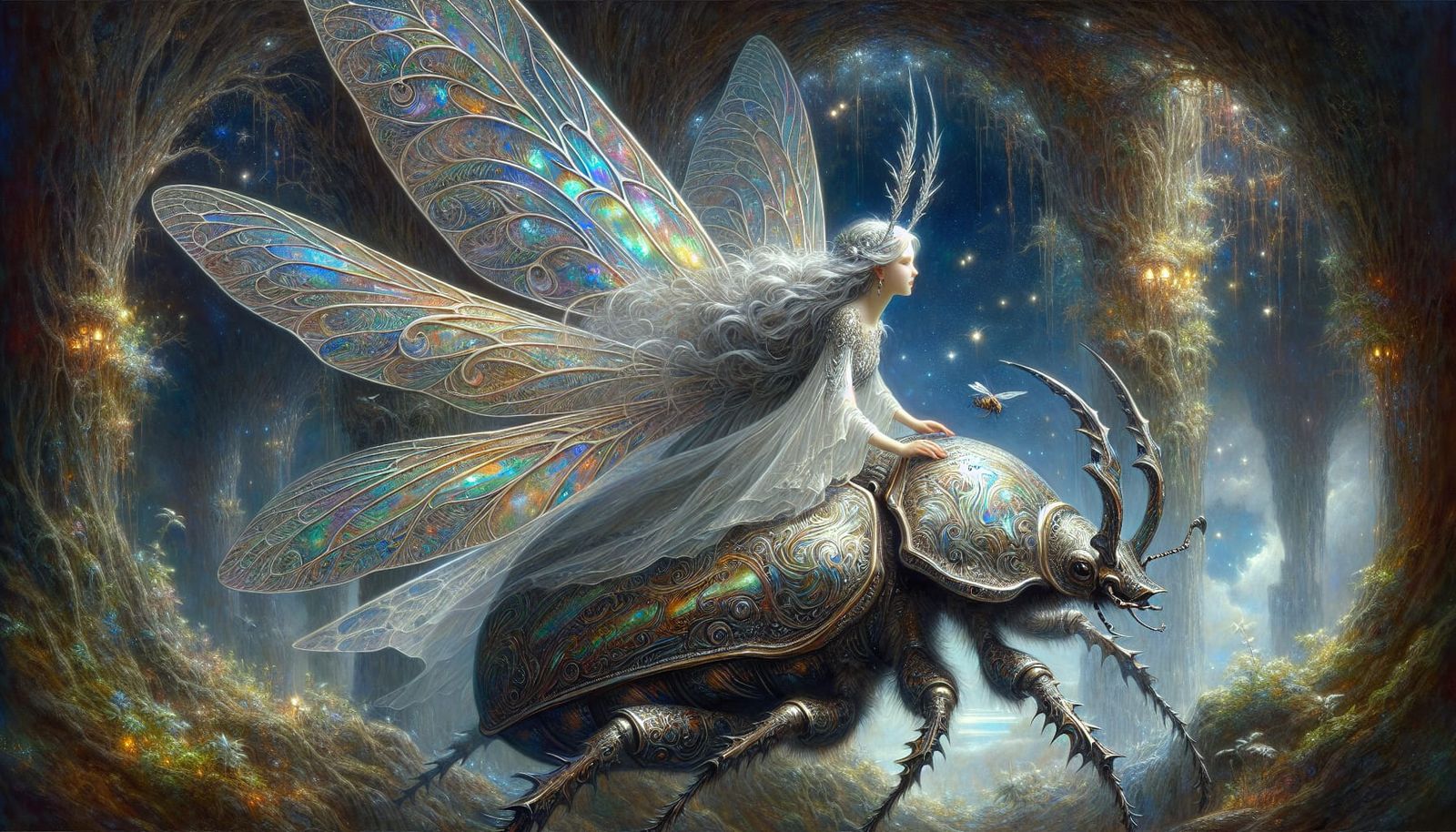 Moonlit Fairy Collecting Stardust in Enchanted Grotto