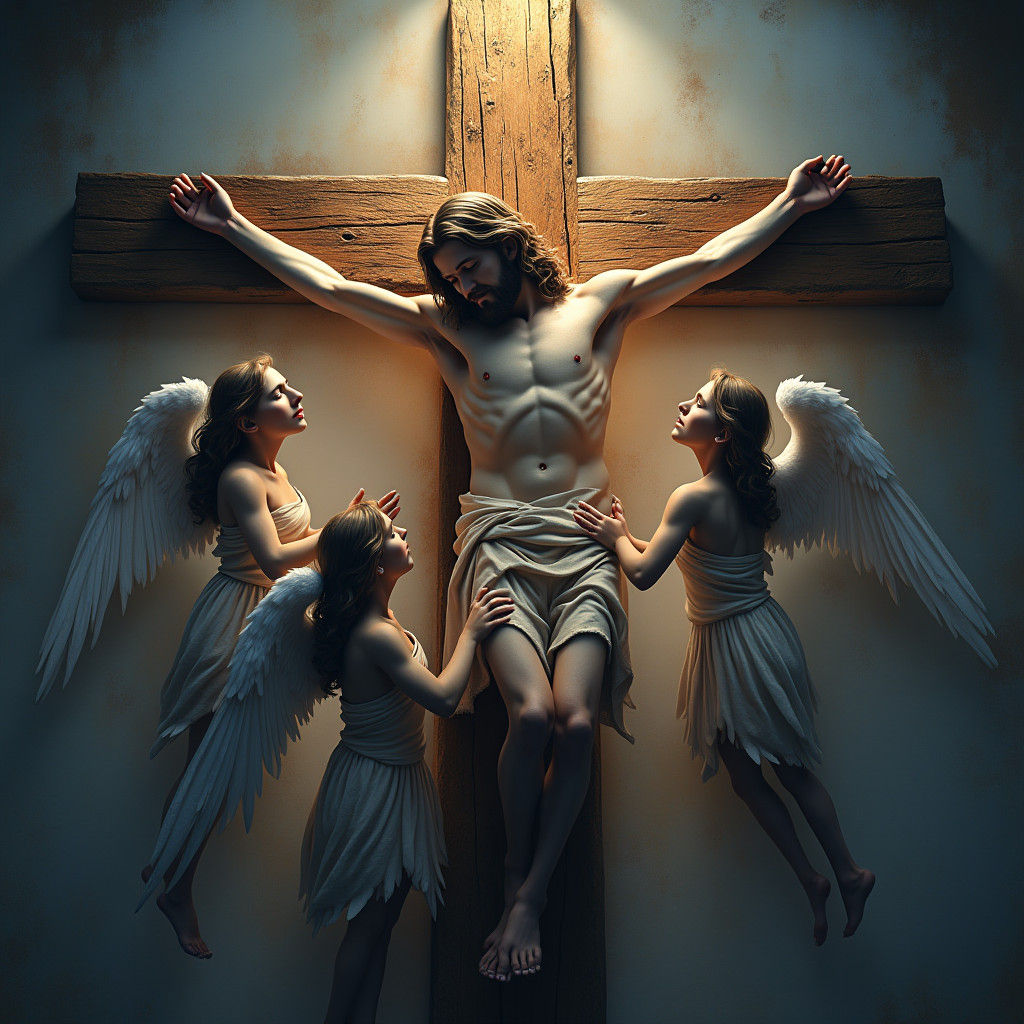 Jesus on the Cross with Angels: Ethereal Support
