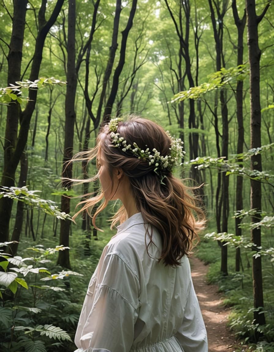 Peaceful Forest Walk with Flowers and Breeze
