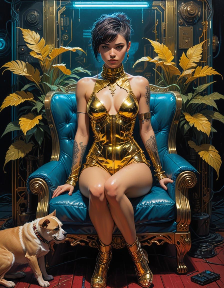 Cyberpunk Goddess Reigns Supreme in Decadent Throne Room