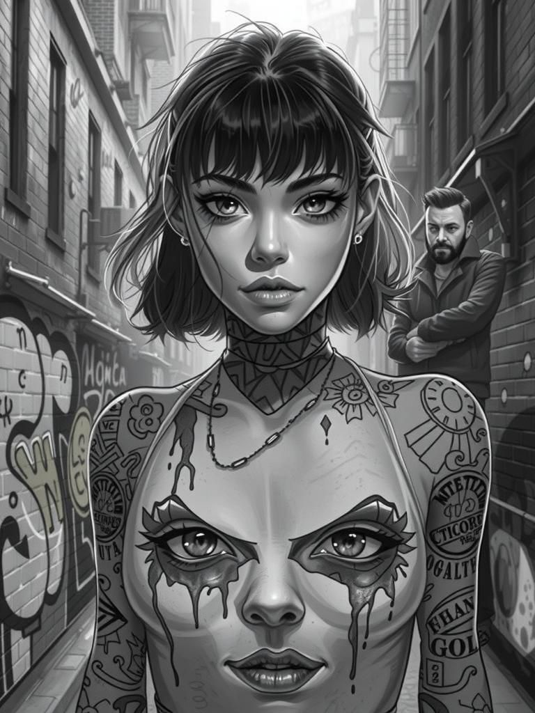 Urban Defiance: Woman in Graffiti Alley