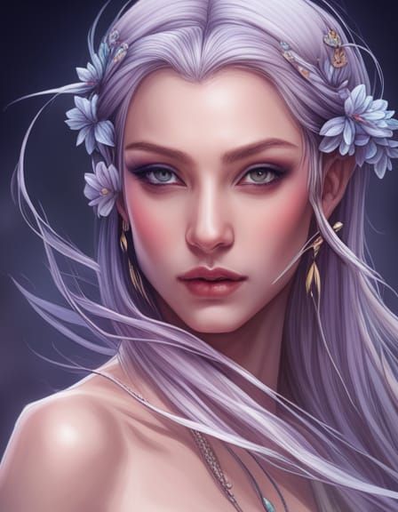 Magical Asian Moon Goddess Portrait in Art Nouveau Style