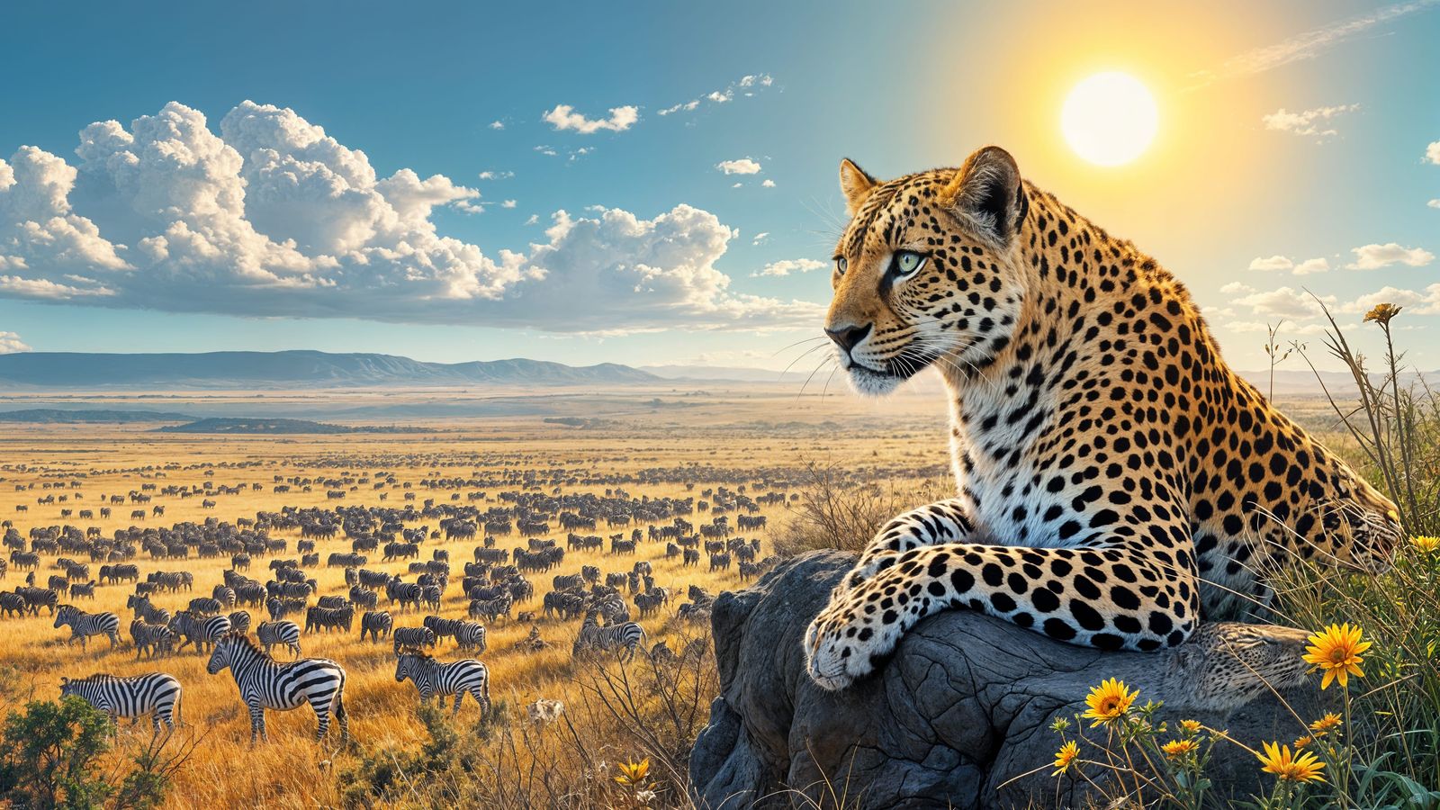 Leopard Observes Great Migration: Digital Painting