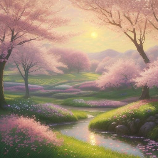 Serene Spring Dawn in Vibrant Impressionist Style