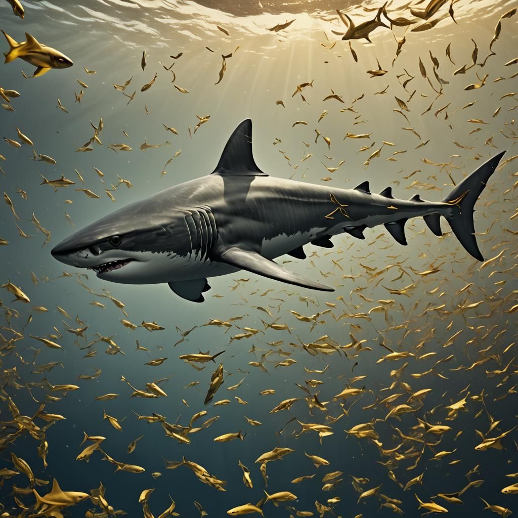 Crystal Shark in Surreal Ocean Landscape