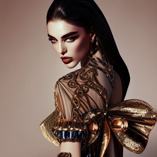 Hyperrealistic Fashion Model in Haute Couture Style