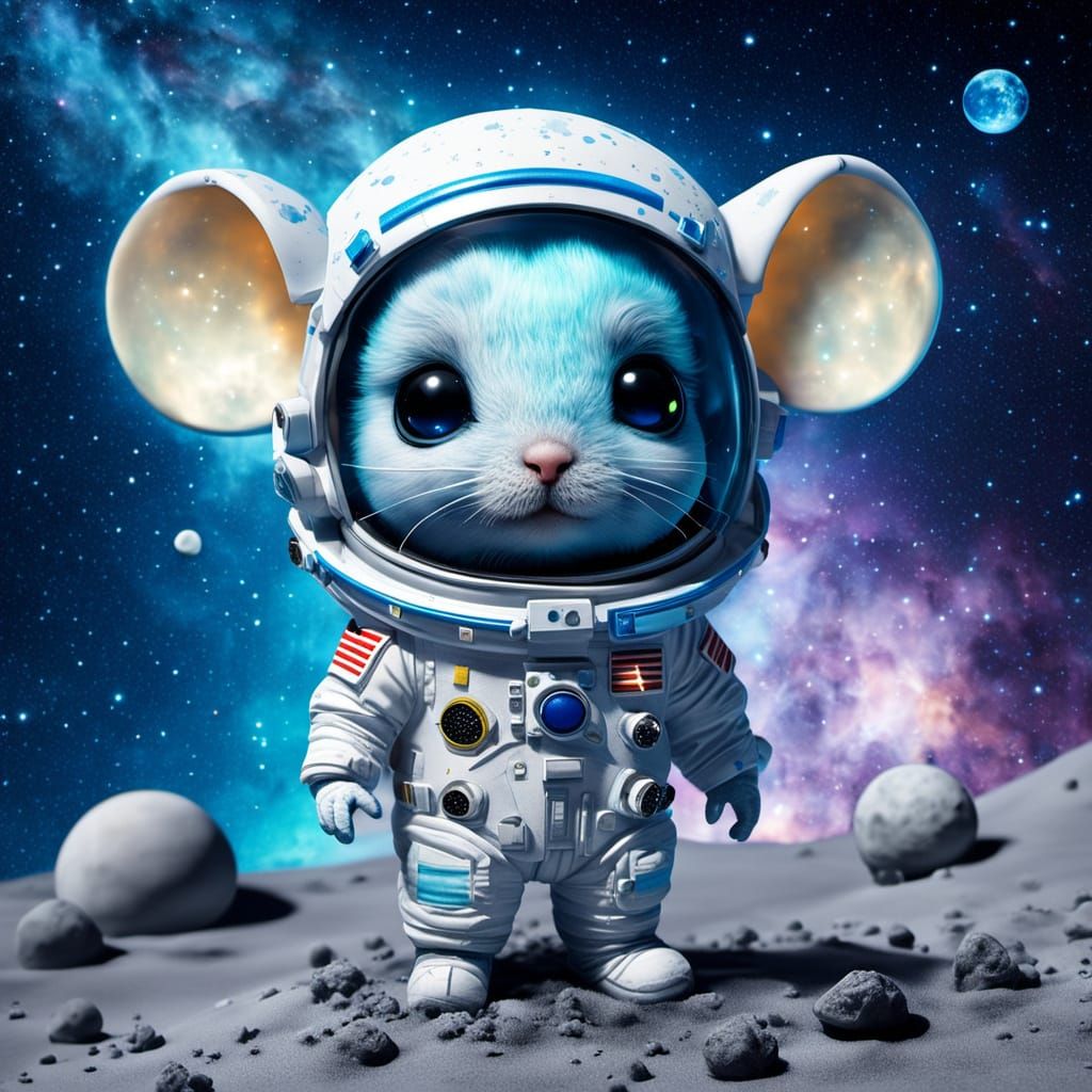 Chibi Astronaut Mouse on Moon with Gummy Stars