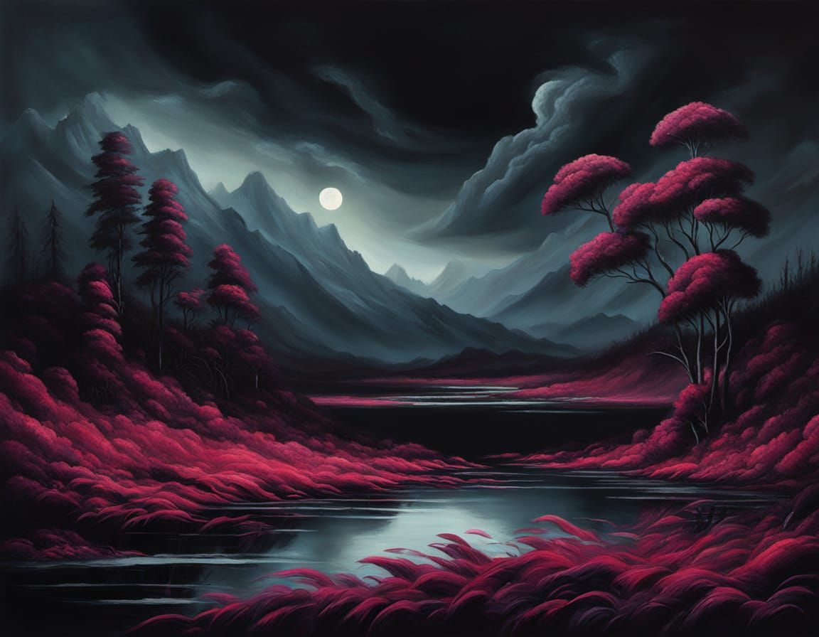 Surreal Tonalism Panorama of Blazing Amaranth