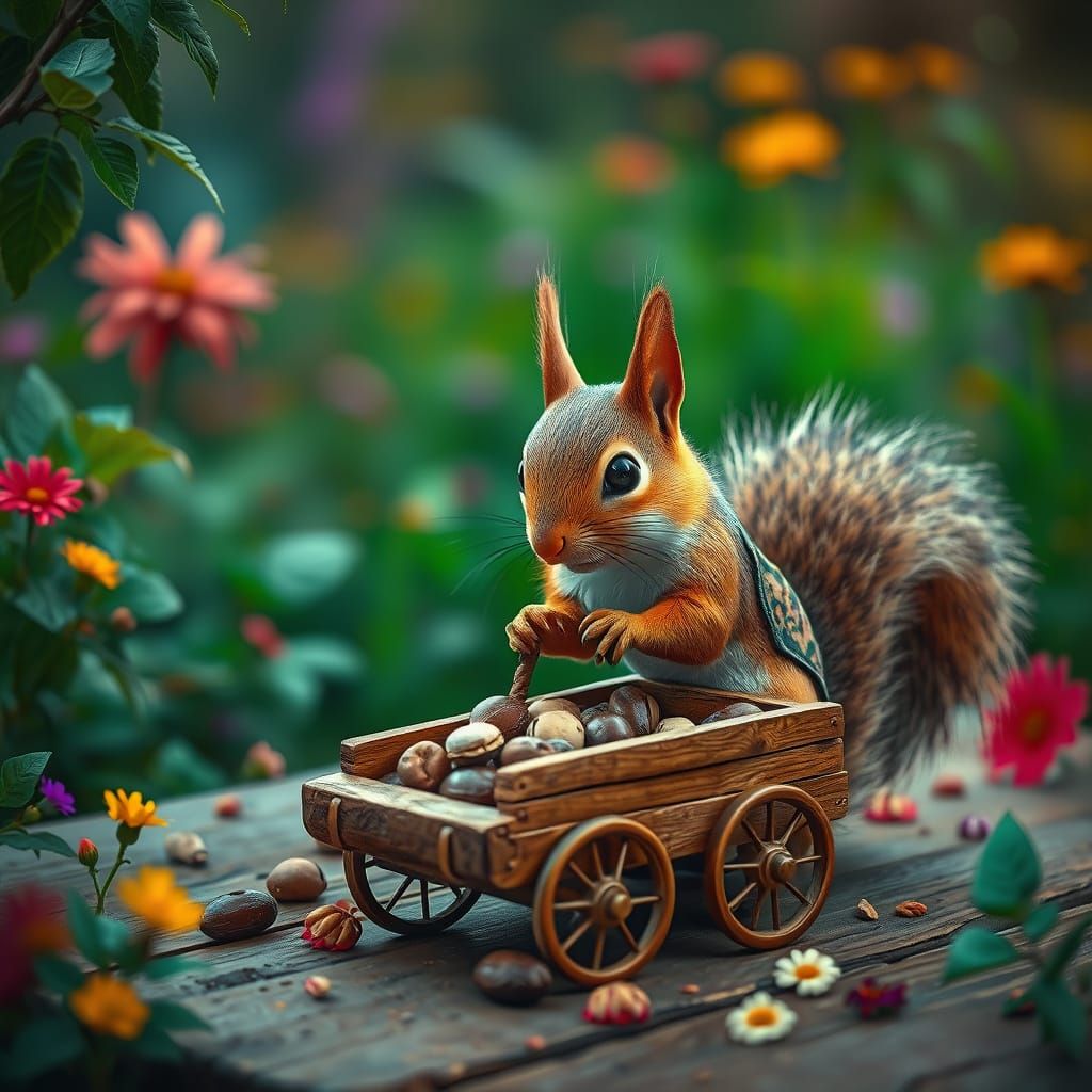 Whimsical Squirrel in a Vibrant Outdoor Setting