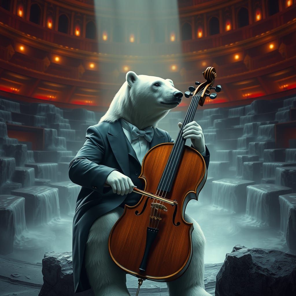 Sophisticated Polar Bear Cello Concert in Amphitheater