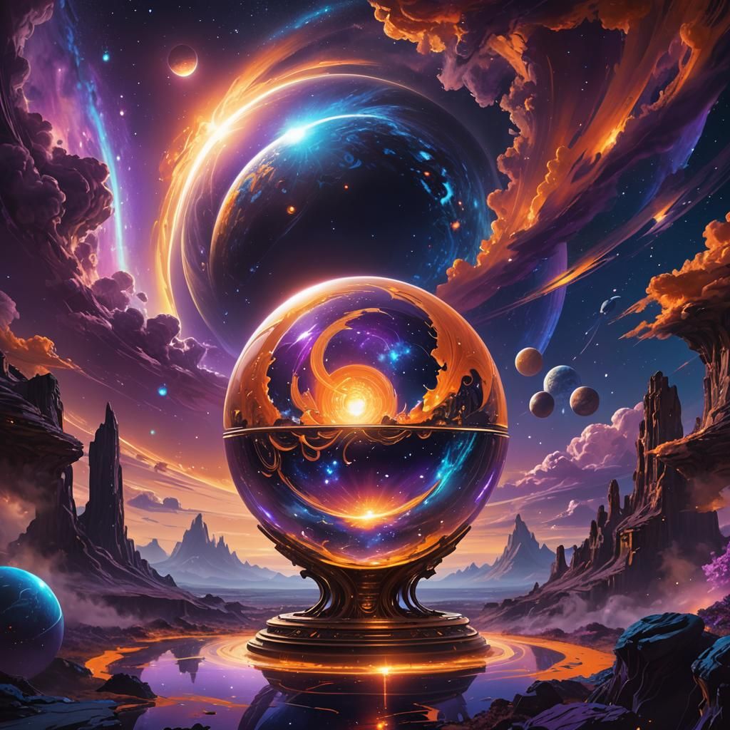 Ornate Orb Containing Swirling Universe in Matte Style