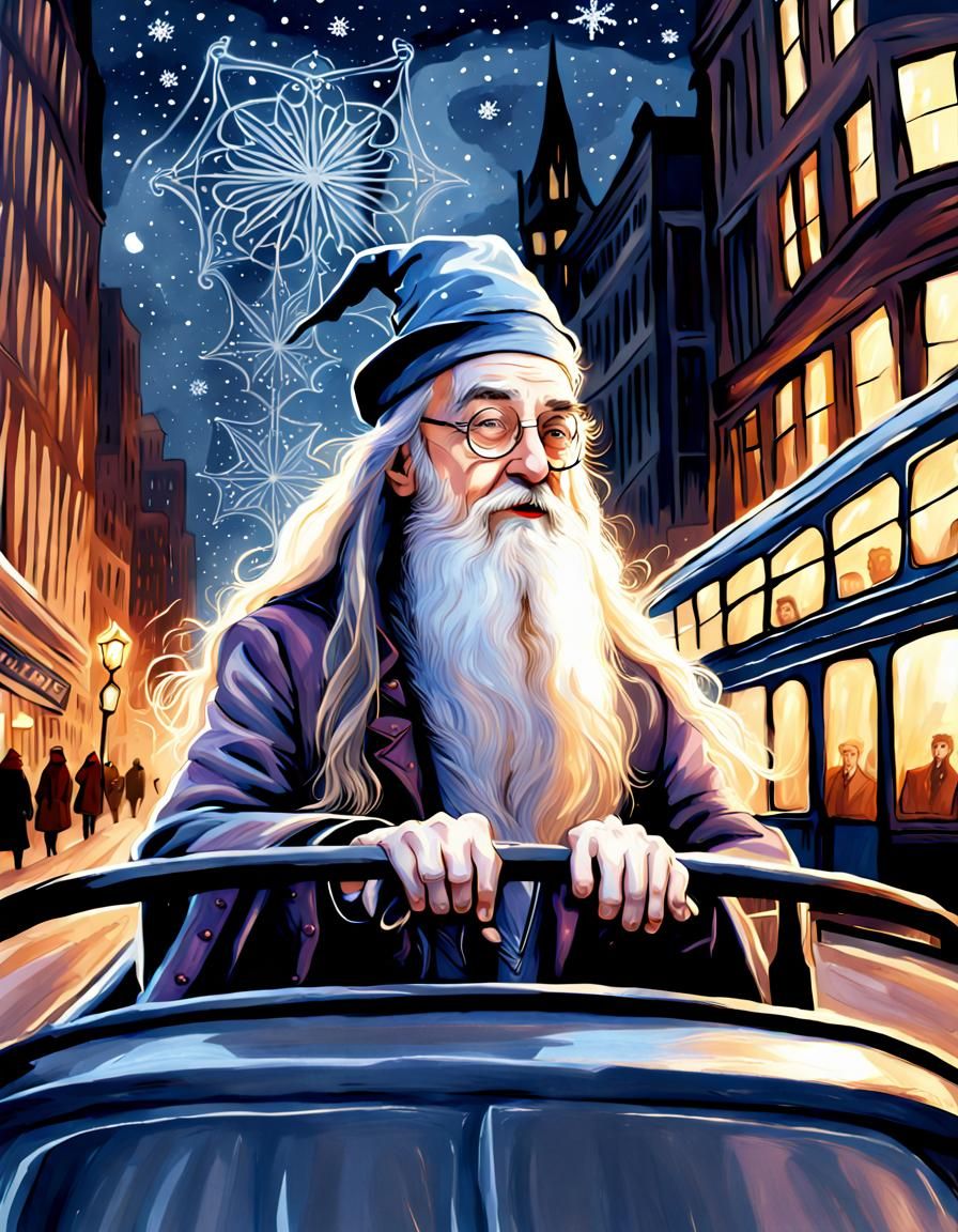 Dumbledore Driving Double-Decker Downtown in Dreamscape