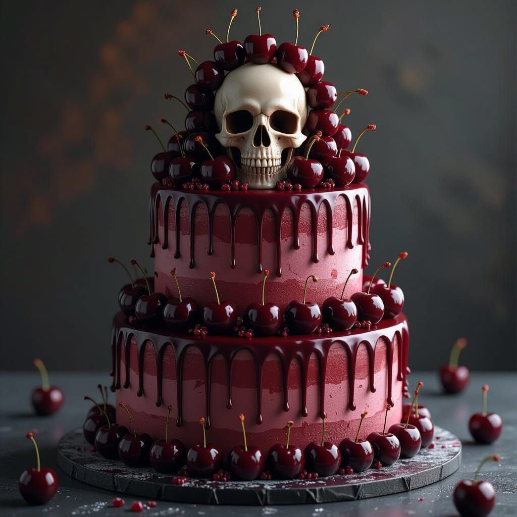 Gothic Cherry Skull Cake Matte Painting