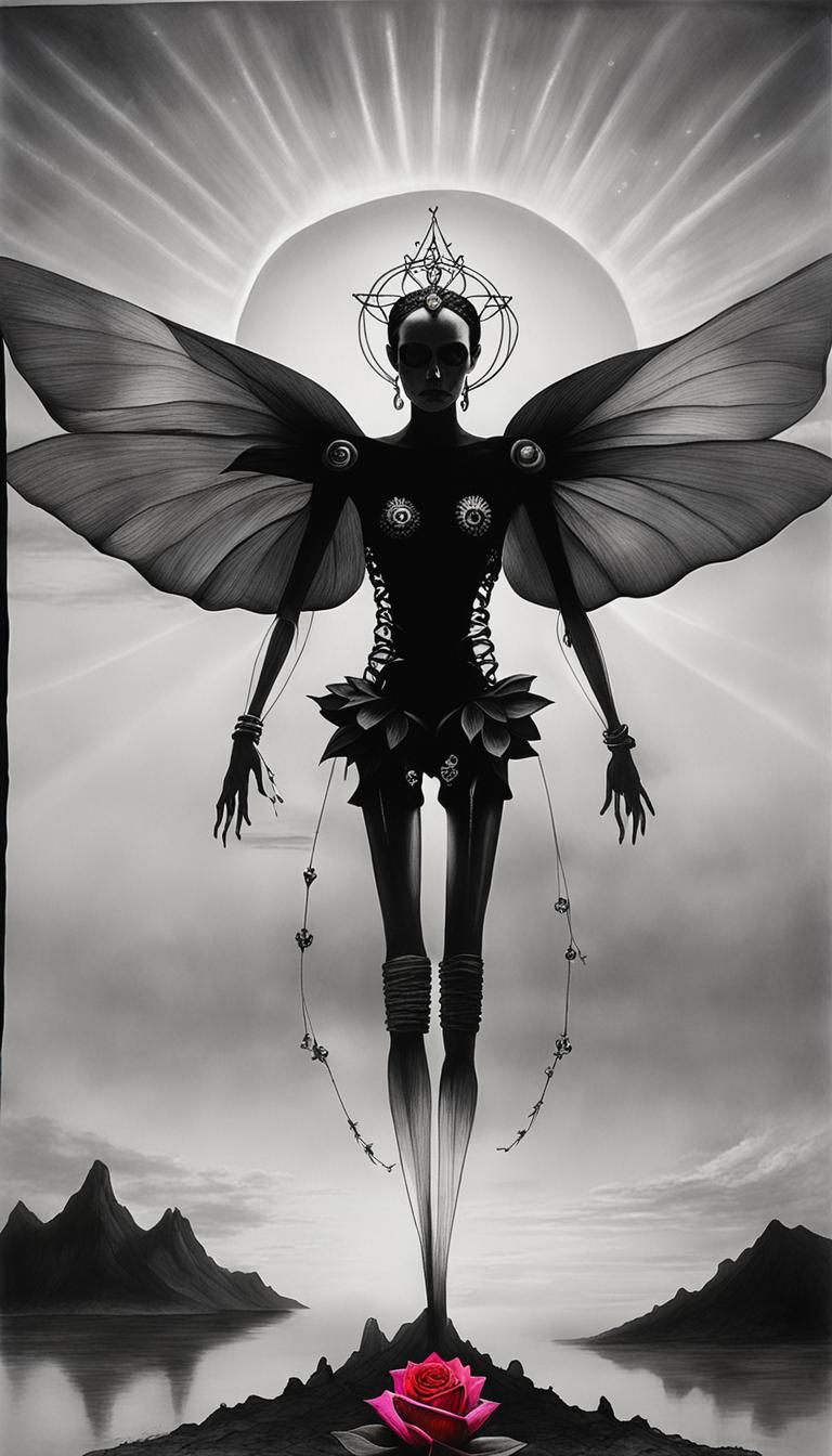 Surreal Gothic Woman in Child's Crayon Drawing Style