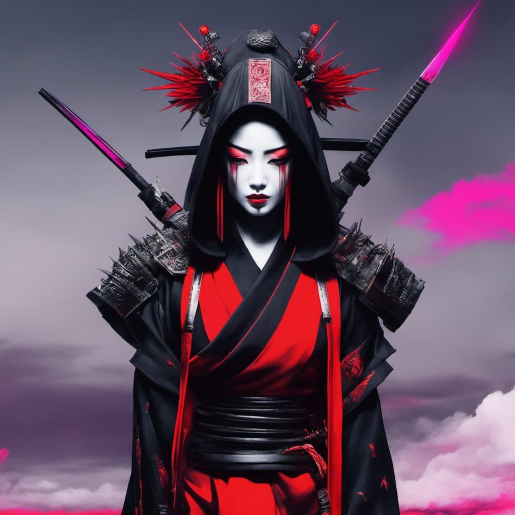 Cyborg Geisha Assassin in Dystopian Post-Apocalyptic Art