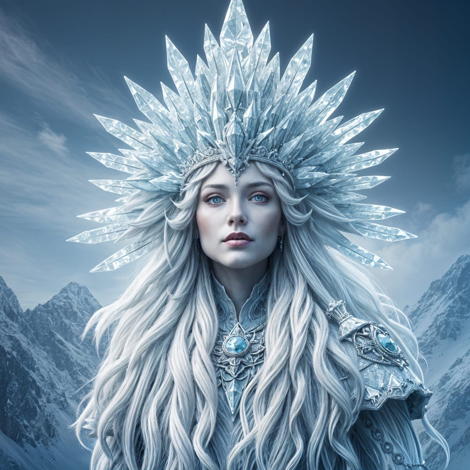 Mountain Oracle with Crystal Crown Radiating Prophecy