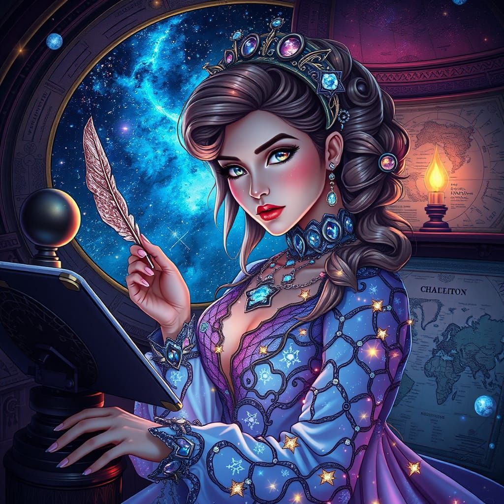 Celestial Cartographer Charts Cosmos in Art Nouveau Style