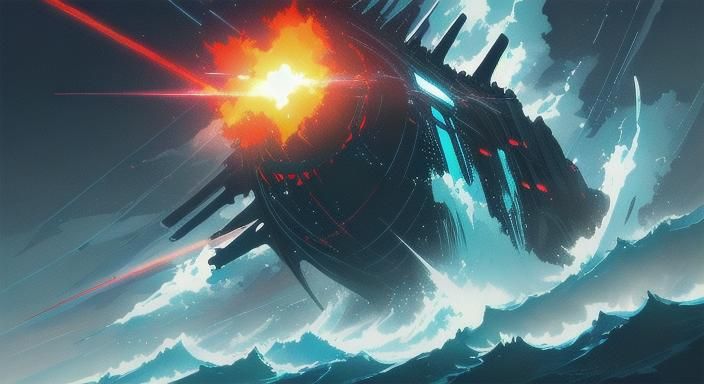 Cyberpunk Submarine Torpedo Launch in Anime Style