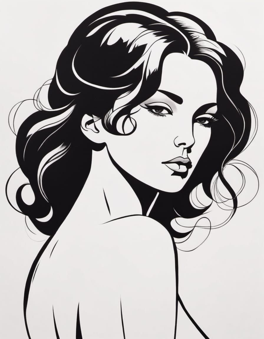 Minimalist Portrait of a Voluptuous Woman in Thick Black Lin...