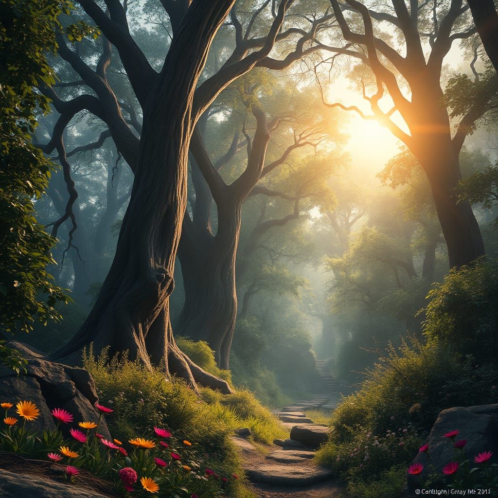 Mystical Grove: Glowing Heart in Fantasy Concept Art